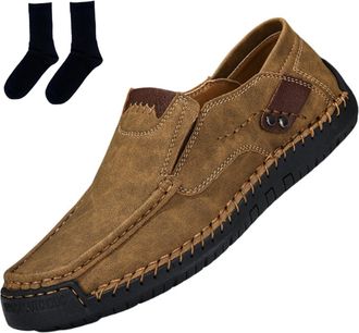 Generic Mens Handmade Outdoor Comfort Loafers, Leather Flat Slip On Wide Toe Walking Shoes, Mens Leather Non-Slip Driving Loafers (05,11.5)