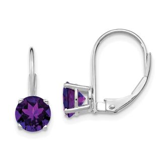 Diamond2Deal 14k White Gold 6mm Amethyst Drop Dangle Earrings