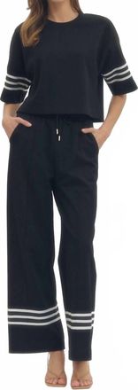 Entro Luna Short Sleeve Knit Top And Wide Leg Pants Set In Black