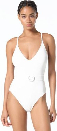 Michael Kors Bubble Logo Cross Back One-Piece Swimsuit in White at Nordstrom, Size 12