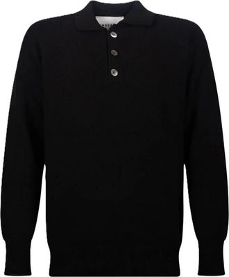 Amaranto Polo met knoopsluiting - Heren - Polos - Zwart - L - Wol - Tops