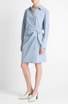 Vince Furrow Stripe Long Sleeve Wrap Shirtdress in Blue/Off White at Nordstrom Rack, Size X-Small