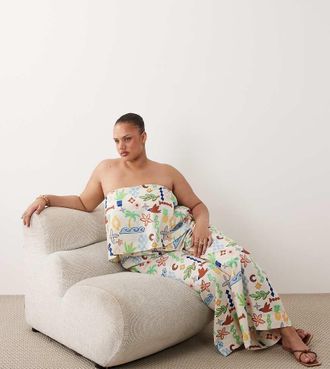Asos Curve ASOS DESIGN Curve - Tuta jumpsuit a fascia a doppio strato con stampa multicolore