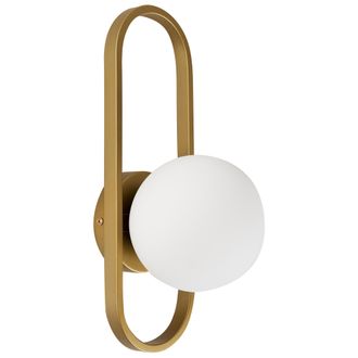 Beliani L&aacute;mpara De Pared Moderna Con Forma Geom&eacute;trica Y Pantalla Esf&eacute;rica De Vidrio Opaco Dorado Vardi