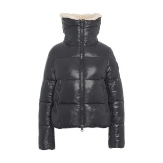 Save The Duck Down Jackets, female, Black, Size: XS Glossy Quilted Puffer Jacket High Collar