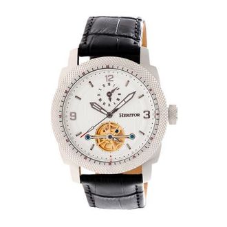 Heritor Helmsley Semi-Skeleton Leather-Band Watch in Silver/white at Nordstrom