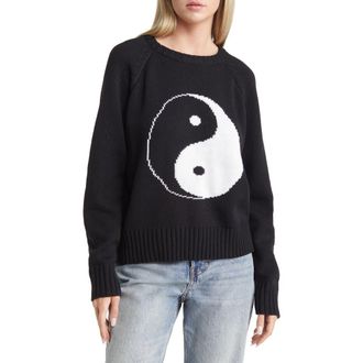 Desert Dreamer Intarsia Yin & Yang Crewneck Sweater in Black at Nordstrom, Size Small