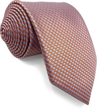 Shlax & Wing Mens Tie Necktie for Men Orange Powder Blue Patterned for Suit Jacket Extra Long 63