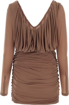 Saint Laurent Womens Ruched Jersey Dress Beige Cupro