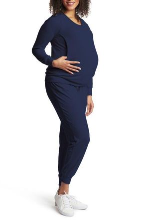 Everly Grey Whitney During & After 2-Piece Maternity/Nursing Top & Pant Set in Denim Blue at Nordstrom, Size X-Large