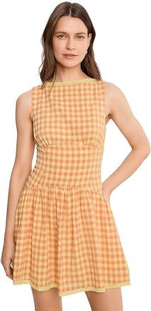Avec Les Filles Smocked Gingham Cotton Mini Dress Womens Dress Bright Orange Gingham : 12, Cotton/Spandex