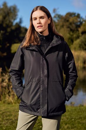 Mountain Warehouse Fell Womens 3 in 1 Jacket Water Resistant Inner Fleece Hooded Rain Black - Size 18 UK
