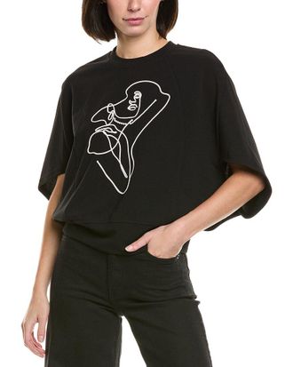 Gracia Abstract Face Embroidered Puff Sleeve Top