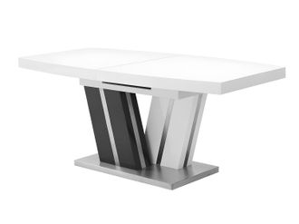 Vente-Unique Mesa de comedor extensible NOAMI II - 6 a 8 comensales - MDF lacado gris y blanco