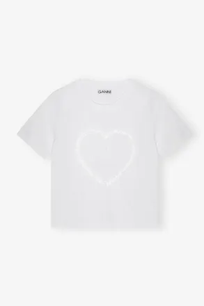 Ganni White Cropped Heart T-shirt - Size XXS Organic Cotton