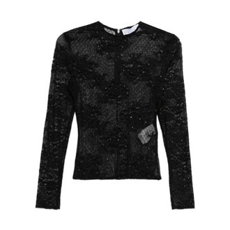 Giuseppe Di Morabito Long Sleeve Tops, female, Black, Size: XS Crystal-Embellished Lace Top