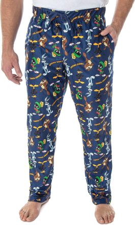Intimo Looney Tunes Mens Daffy Duck Bugs Bunny Taz Marvin Martian Allover Toss Print Lounge Sleep Pajama Pants (Large)