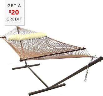 Sunnydaze Brown 2-Person Polyester Spreader Bar Rope Hammock With 15 Stand With $20 Credit