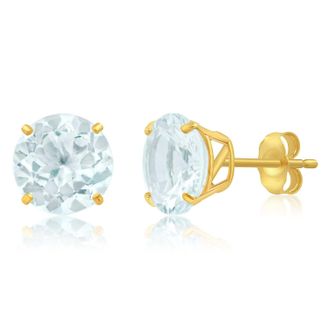MAX + STONE 14k Yellow Gold 9mm Round Cut Gemstone Stud Earrings