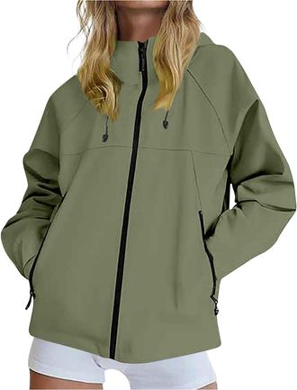 Generic Lightweight Waterproof Jacket Women Softshell Rain Coat Full Zip Windbreaker Lightweight Raincoat Jackets with Hood Ladies Coats Sports Hiking Activew