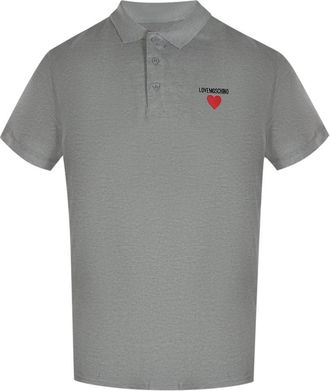 Moschino Mens Love Heart Logo Grey Polo Shirt Cotton - Size X-Large