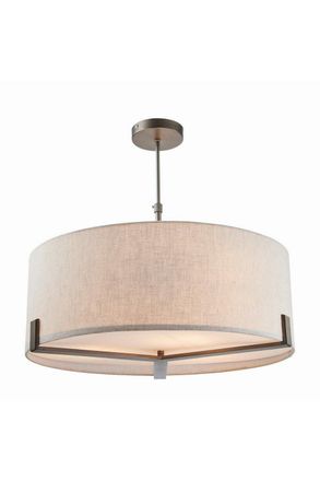 Netlighting Hayfield Cylindrical Pendant Brushed Bronze Effect Plate & Natural Linen 3 Light Dimmable IP20 E27 in Brown