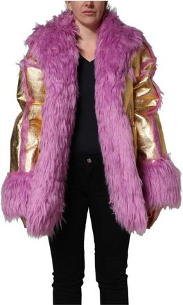 Dolce & Gabbana Winter Jackets, female, Pink, Size: S Short Faux Fur Jacket