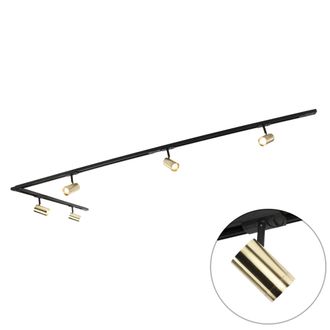 QAZQA Moderno Sistema De Riel Con 5 Focos Monof&aacute;sicos Negro Con Dorado - Jeana Aluminio Alargada Adecuado Para Led Max. 5 X 50 Watt - Qazqa