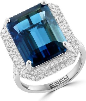 Effy 14K White Gold London Blue Topaz Diamond Double Halo Statement Ring in 14K Gold at Nordstrom, Size 7