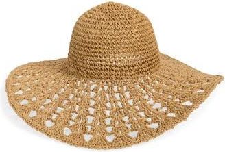Steve Madden Textural Straw Crochet Floppy Hat in Natural at Nordstrom Rack