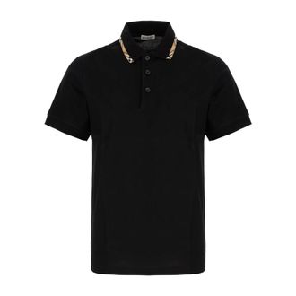 Burberry Polo Shirts, male, Black, Size: XL Check Trim Cotton Polo Shirt