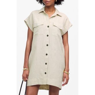 Madewell Short Sleeve Linen Utility Mini Shirtdress in Oat Color Linen at Nordstrom Rack, Size Large