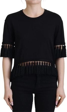 Dolce & Gabbana Zwarte Katoenen Kwast Blouse Top - Dames - T-shirts - Zwart - XS - Katoen - Tops