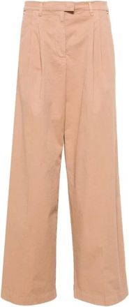 Pinko Wijde Broek - Dames - Wijde Broeken - Beige - S - Katoen - Broeken