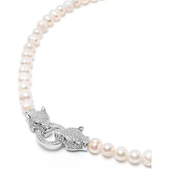 Nialaya Double Panther Head Pearl Choker Necklace in Silver at Nordstrom