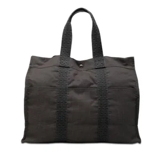 Herm&egrave;s Her Line Black Gray Canvas Handbag Tote Bag (Pre-Owned)