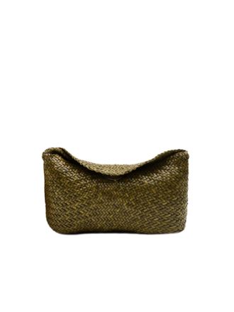 Dragon Diffusion Diagonal Woven Brown Shoulder Bag With Flap Closure