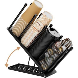 OEM Organizador De Vasos De 4 Compartimentos, Dispensador De Vasos Desechables Con Cesta De Almacenamiento Para C&aacute;psulas De Caf&eacute; Y Pajitas, Ideal Para Est