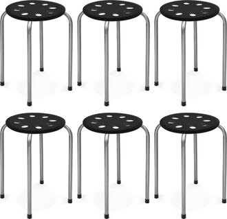 Costway Costway - Juego De 6 Taburetes Redondos Apilables De Metal, Asiento Redondo Con Marco De Metal En Forma De X, Asiento Perforado, Taburetes Apilables P