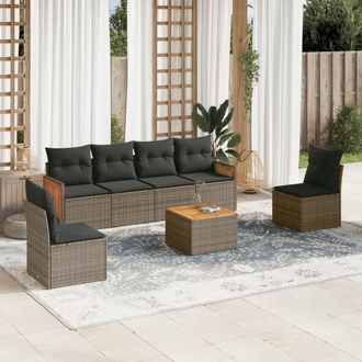 vidaXL Vidaxl - Set De Sof&aacute;s De Jard&iacute;n 7 Piezas Con Cojines Rat&aacute;n Pe Gris