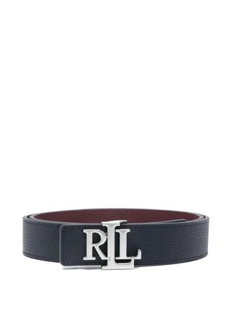 Lauren Ralph Lauren logo-plaque leather belt - women - Leather/Brass - L - Blue