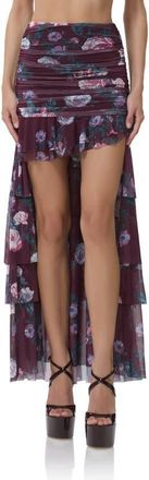 AFRM Zarin Floral High-Low Mesh Skirt in Cabernet Bouquet at Nordstrom, Size X-Small