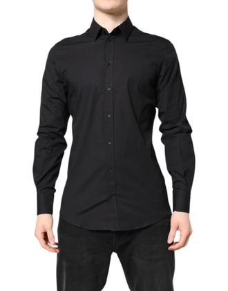 Dolce & Gabbana Black GOLD Cotton Dress Formal Mens Shirt