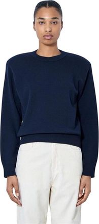 R&oacute;he Statement Shoulder Crewneck - Dames - Ronde hals truien - Blauw - XS - Wol - Truien & Vesten
