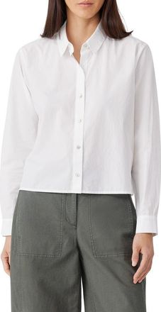 Eileen Fisher Classic Point Collar Organic Cotton Poplin Button-Up Shirt in White at Nordstrom, Size X-Large