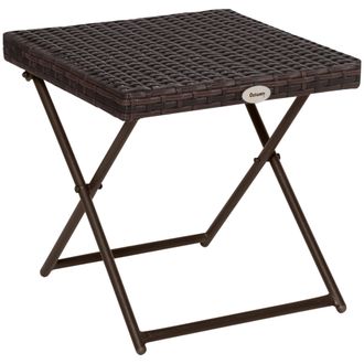 OUTSUNNY Folding Square Rattan Coffee Table w/ Steel Frame Bistro Garden Brown | TJ Hughes