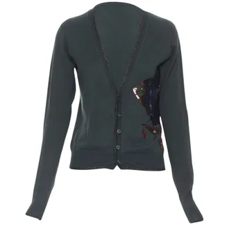 Undercover cotton sequins floral patch lurex trimmed cardigan