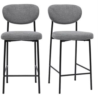 Miliboo Sgabelli da bar fissi in tessuto effetto velluto grigio chiaro testurizzato H65 cm (set di 2) BREKA