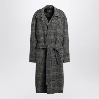 Balenciaga Raglan One Layer Coat In Black/Grey Check