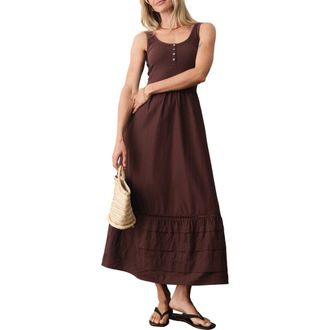 Marine Layer Lexi Rib & Poplin Sleeveless Midi Dress in Chocolate at Nordstrom, Size X-Small